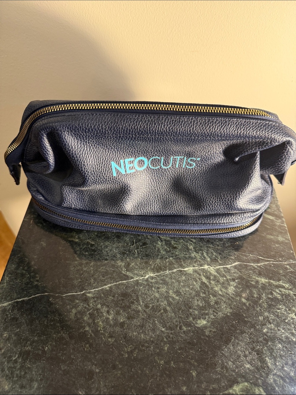 Navy Leather Travel Makeup bag.